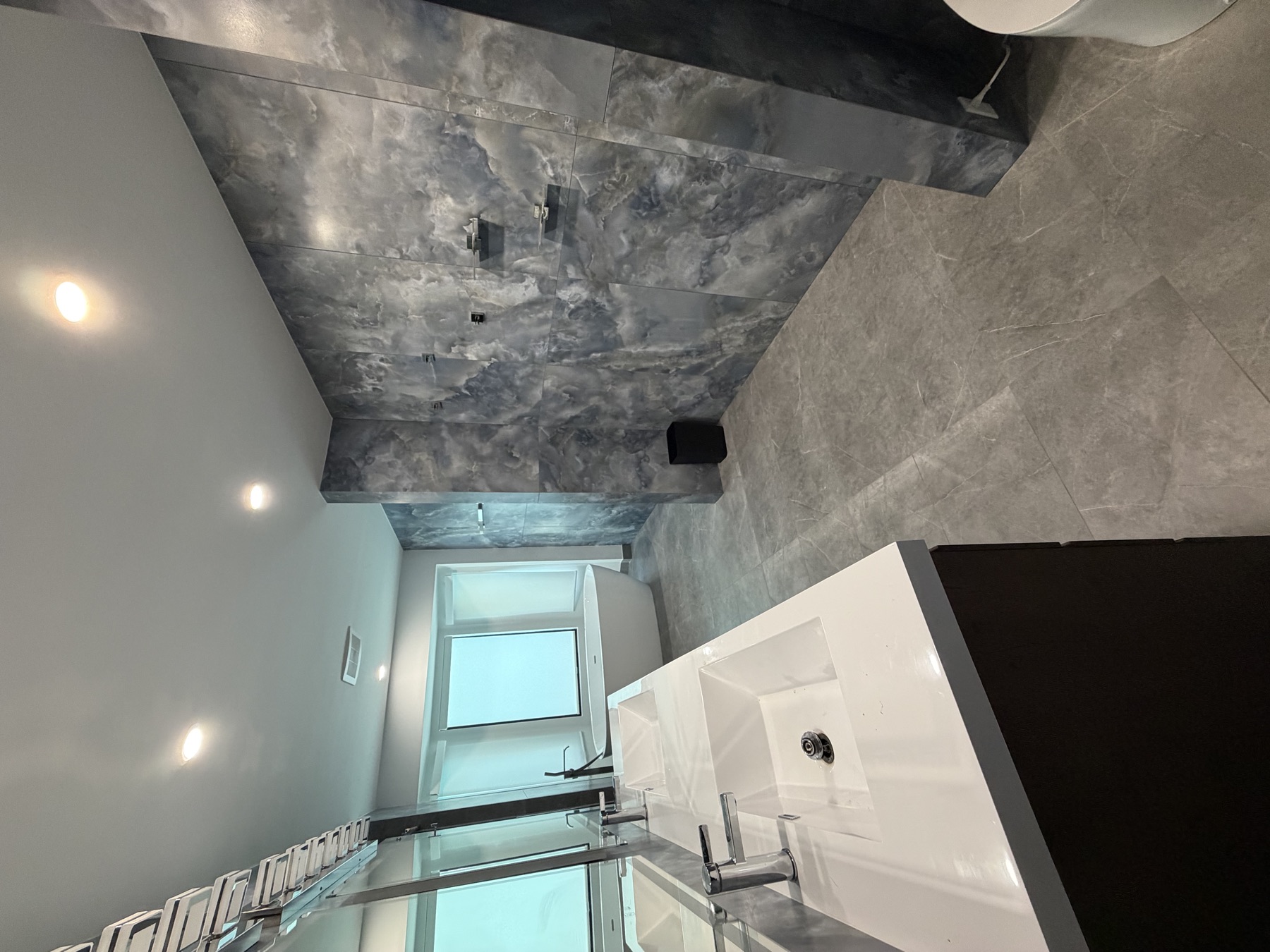 Primary bathroom with soaking tub, double vanity and walk-in shower